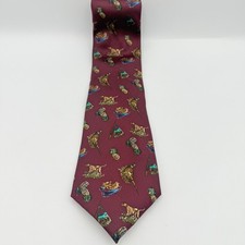 Orvis Mens Silk Tie Burgundy Hunting Dog Pheasant Duck Fishing Hand Sewn USA