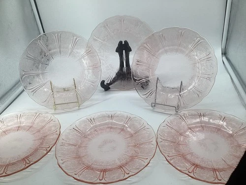 Jeanette Glass Depression Pink Cherry Blossom - 6 Dinner Plates