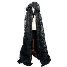 Black Velvet Hooded Full Length Cloak Gothic Witchy Cape Cosplay Reversible OS