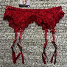 Seven Til Midnight Woman's M/L Red Lace Garter Belt Ruffles Adjustable New