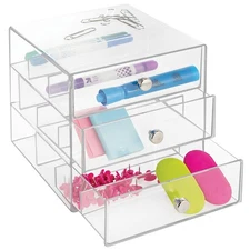 iDesign Clear Plastic Divided 3-Drawer Vanity & Countertop Organizer