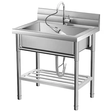 Stainless Steel Single Sink, 20" Single Bowl Commercial Kitchen Sink with Faucet