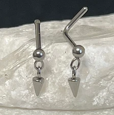 1pc Ball and Chain Spike Dangle 20g Steel Nose Rings - Choose L-Shaped or Stud