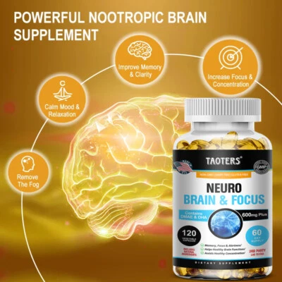 TAOTERS Brain Memory Focus Capsules Cognitive Supplement Men & Women Nootropic