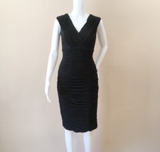 Tadashi BHLDN Womens Rushed Bodycon Dress Solid Black V Neck Sleeveless Party S