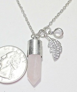 淡粉色天然石英水晶柱吊坠和rs 叶子项链28 St Ebay