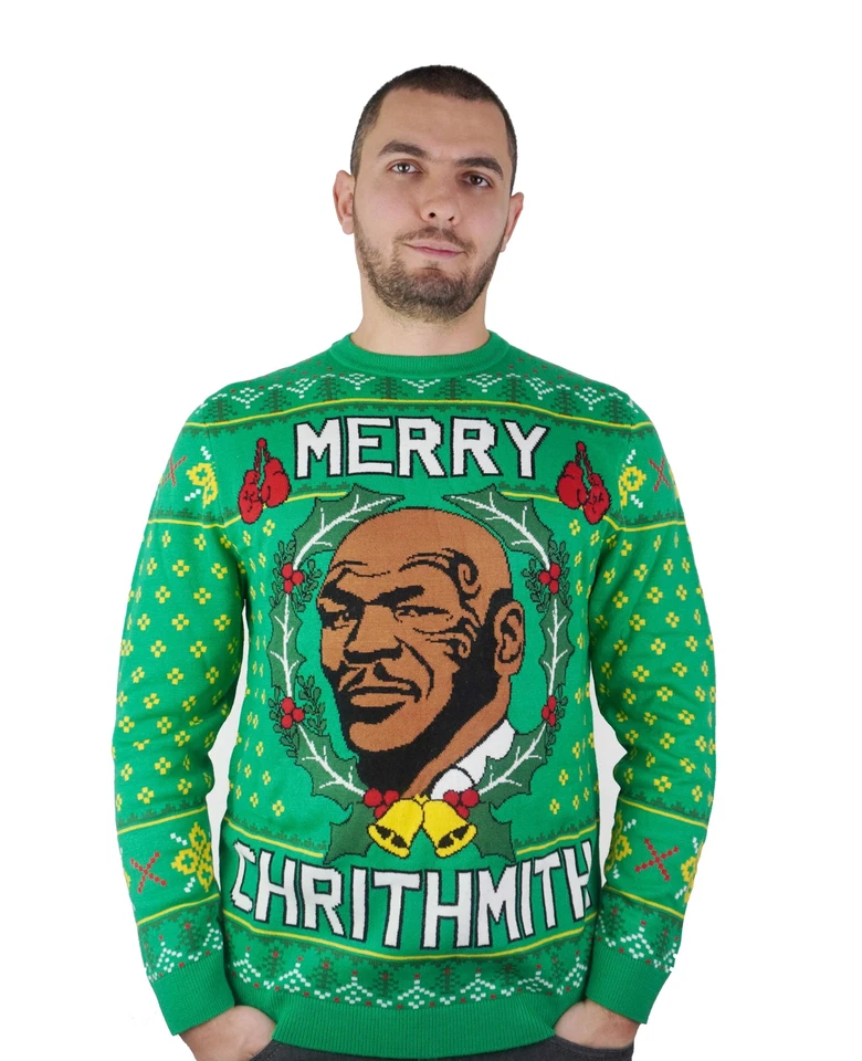 Feliz Chrithmith Mike Tyson Divertido Feo Navidad Tejido Suéter Fiesta de Navidad Foto 2 de 4