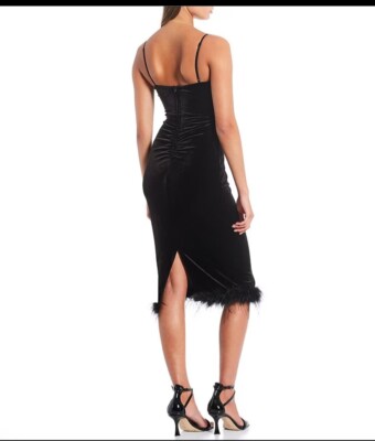 feather trim midi dress Dahlia Feather Trim Midi Dress-White 2
