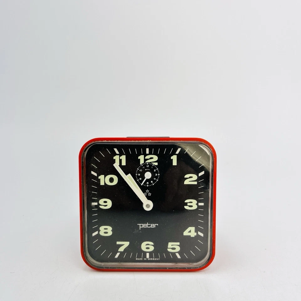 Peter Wecker Tischuhr alarm clock rot mechanisch Space Age Design Vintage - Bild 4 von 4