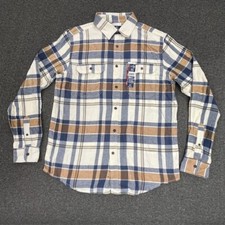 George Flannel Shirt Mens Size Medium 38-40 Long Sleeve Ivory Plaid - New