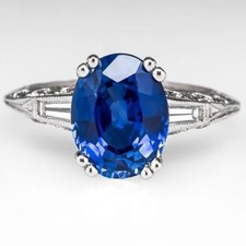 Amazing Prong Set Oval Cut Simulated Blue Sapphire Women's Wedding Silver Ring