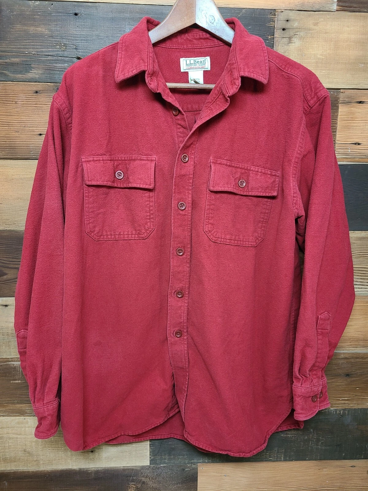 Vintage L.L. Bean Shirt Men Large Red Chamois Cloth Flannel Long Sleeve Outdoor