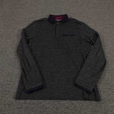Ted Baker Polo Shirt Mens Medium Gray Long Sleeve Knit Chest Pocket Casual