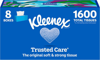 Facial Tissues, 8 Flat Boxes, 200 Tissues per Box, 2-Ply