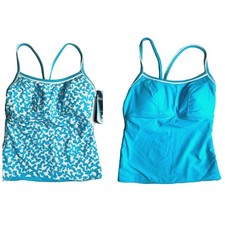 TYR BRIGHT IDEA Reversible Tankini Top - Blue White- Size XS - 56