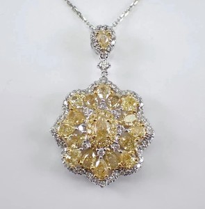 Authentic 3Ct Oval Cut Lab Created Citrine Cluster Flower Pendant 14K White Gold Plated