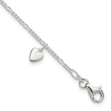 Sterling Silver Heart Dangle Anklet Womens Love Gift