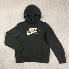Nike Hoodie Women Small Black Gold Glitter Swoosh Logo Upside Down Sweatshirt