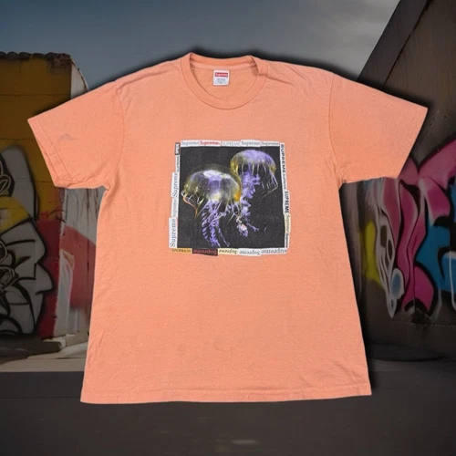 T shirt homme vintage Y2K Supreme Jellyfish graphique couleur pêche taille M 20x27