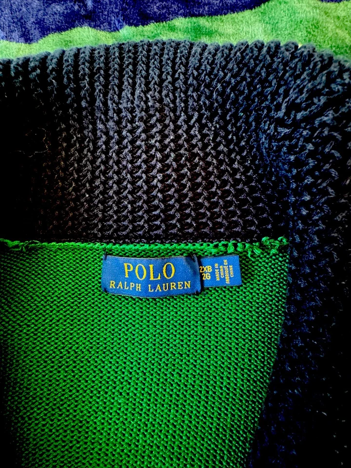 Polo Ralph Lauren Cárdigan Universitario Verde Azul Marino Parche Cresta Para Hombres 2XL Foto 2 de 4