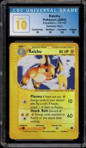 Pokemon Raichu Expedition Reverse Holo Rare #25 CGC 10 Pristine
