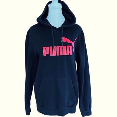 PUMA black/red logo graphic drawstring hoodie , unisex size S.