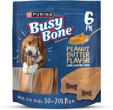 Purina Busy Bone Adult Dog Chew Bone Treats, Peanut Butter - 6 Ct. Pouch