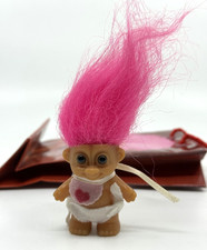 Baby Troll 2" Pink Hair Figure w/ Diaper  Bib Russ  Troll Gift Bag Rare