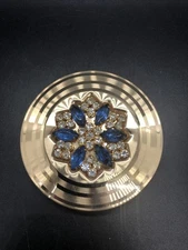 Vintage Pilcher Powder Compact Gold Tone With Faux Stones Puff & Sleeve