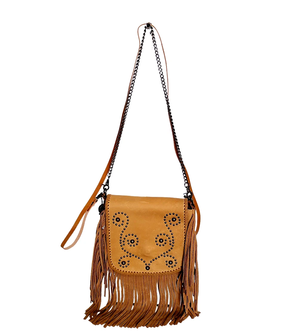 Full Grain Leather Crossbody Bag Western Cowgirl Fringe Purse Brown | eBay