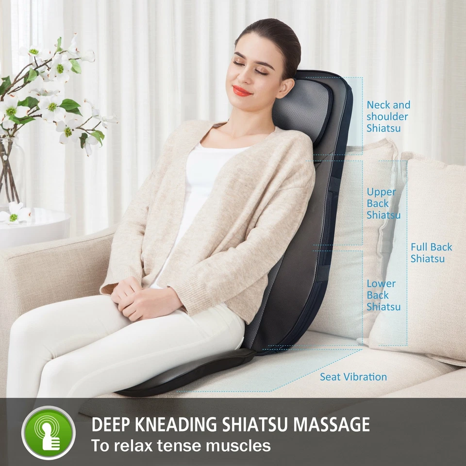 Snailax Gel Shiatsu Back Massager with Heat,Neck Massage Cushion Chair Pad 233G - Image 4 of 4