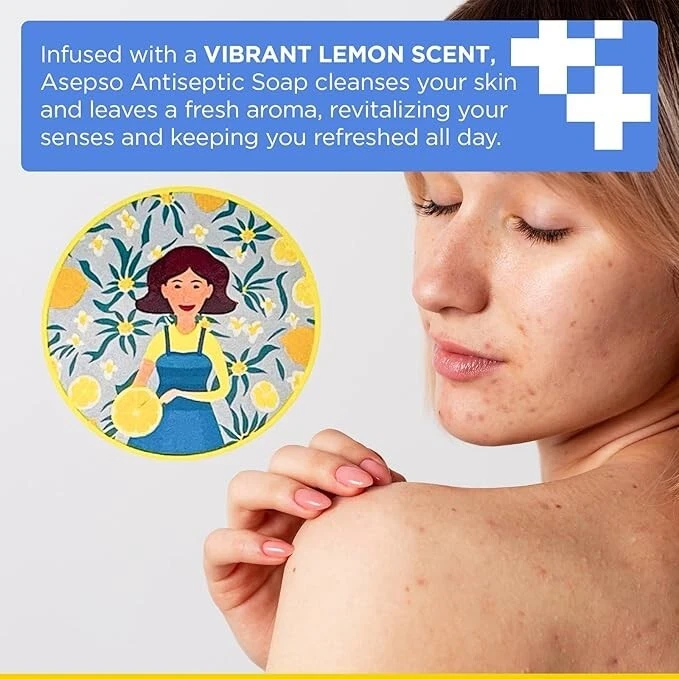 Антибактериальный мыльный батончик ASEPSO, лимон, 4 упаковки x 80 г/2,8 унции, зарегистрирован в США FDA - Изображение 4 из 4