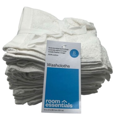 NEW Room Essentials White 12x12'' Washcloths - 8 pack