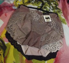 3 NEW PRIMA VALENTINA 878131 BWN/PK/BK LACE MESH HI-CUT BRIEF PANTIES M