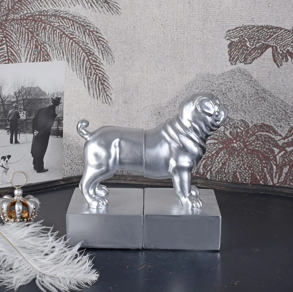 Silber Hundefigur Mops Mopsfigur Buchstützen Buchständer Pug Figur Carlin Hund - Bild 2 von 4