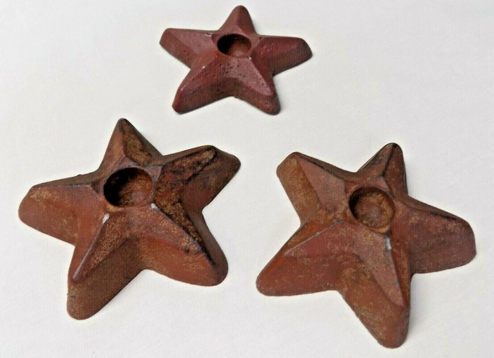 PORTAVELAS 3 ESTRELLAS PRIMITIVO ROJO RÚSTICO DECORACIÓN CENTRAL DE CABAÑA Foto 2 de 4