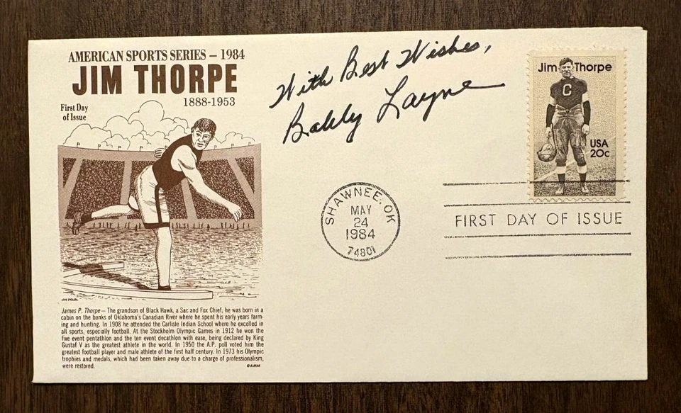 Bobby Layne Campeón de la NFL All-Pro Pro-Bowl Stat Leader HOF Legend Autografiado FDC Foto 3 de 4