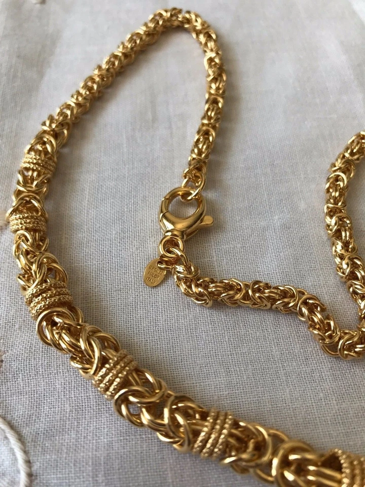 Bronzo Italia Polished & Textured Byzantine Necklace, Yellow color - 20"L - Image 3 of 4