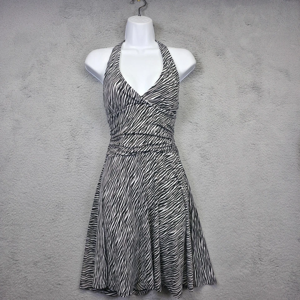 Vestido halter estampado de cebra Y2K para mujer S ropa de club nocturno coqueto retro glamour fiesta Baddie Foto 2 de 4