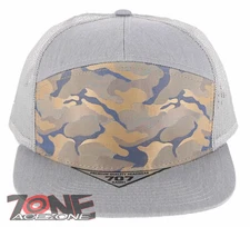 7 PANEL FLAT BILL SNAPBACK TRUCKER BASEBALL CAP HAT GRAY CAMOUFLAGE KHAKI BLUE