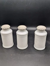Set of 3 Antique Milk Glass Apothecary Medicine Bottle Jars Threaded Cap