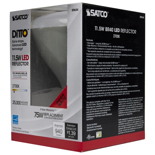 Satco S9634 11.5W =75W BR40 LED 2700K Warm White 120V Medium E26 Base 940 Lumen - Picture 14 of 16
