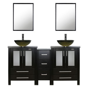 Details About 60 Black Bathroom Vanity Vessel Sink Small Cabinet Set Glass Faucet Combo