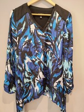 QVC JM Fashion by Julien Macdonald Printed Blouse / Top Blue Leaf Size 12