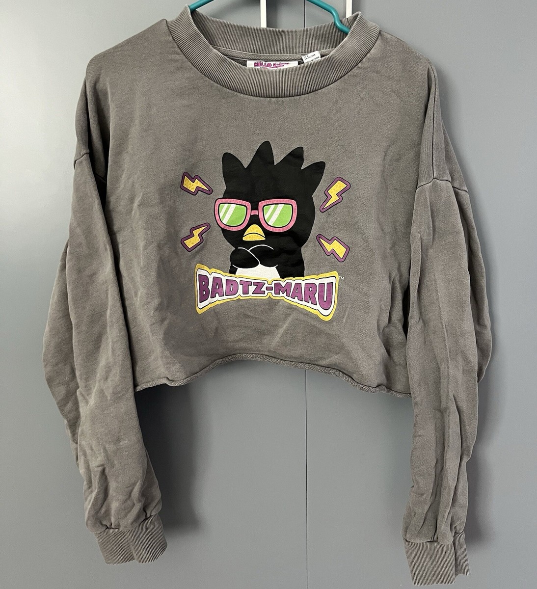 Hello Kitty Forever 21 BADTZ-MARU Sweatshirt Crop Top Gray