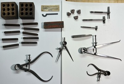 Machinist Mixed Tool Lot - Calipers, Punch Die, Starter Brushes, T Handles, etc.