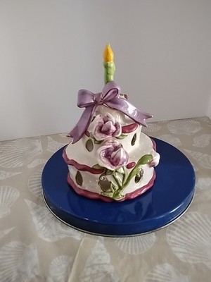 Blue Sky Clayworks April 3-Tier Birthday Cake Tea Light House W/ Riser