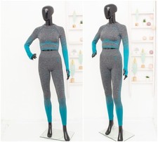 Gymshark Hyper Amplify Workout Set Blue Grey Leggings Long Sleeve Top Size Small
