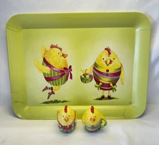 Vintage Ideal Home Range Easter Chicken Melamine Tray And Salt & Pepper Shakers