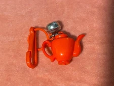 Vintage Red Teapot Clip On Plastic Bell Charm For 1980s Charm Necklace